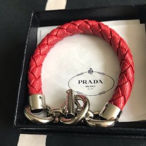 Prada Saffiano braided leather Toggle bracelet